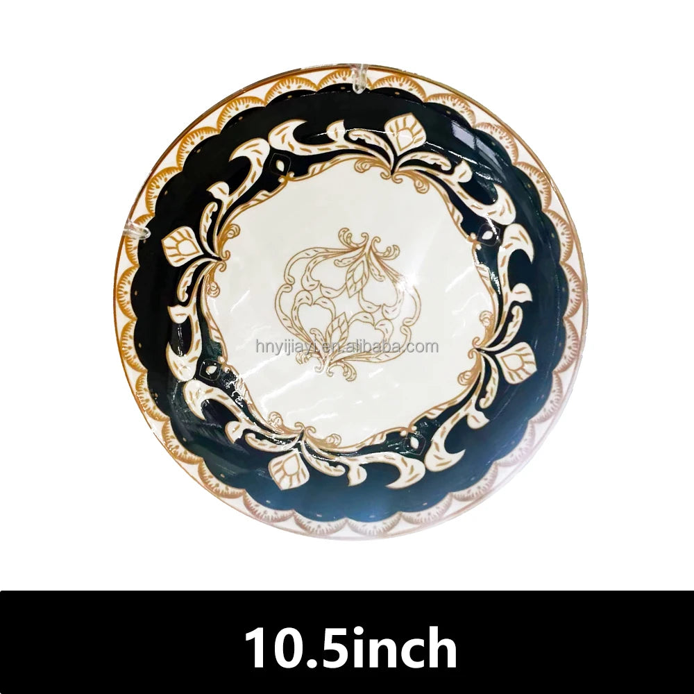 JIUWANG vintage ceramic flower flatware 12inch 10inch 8inch blue fine bone china dinner plates for 12 people