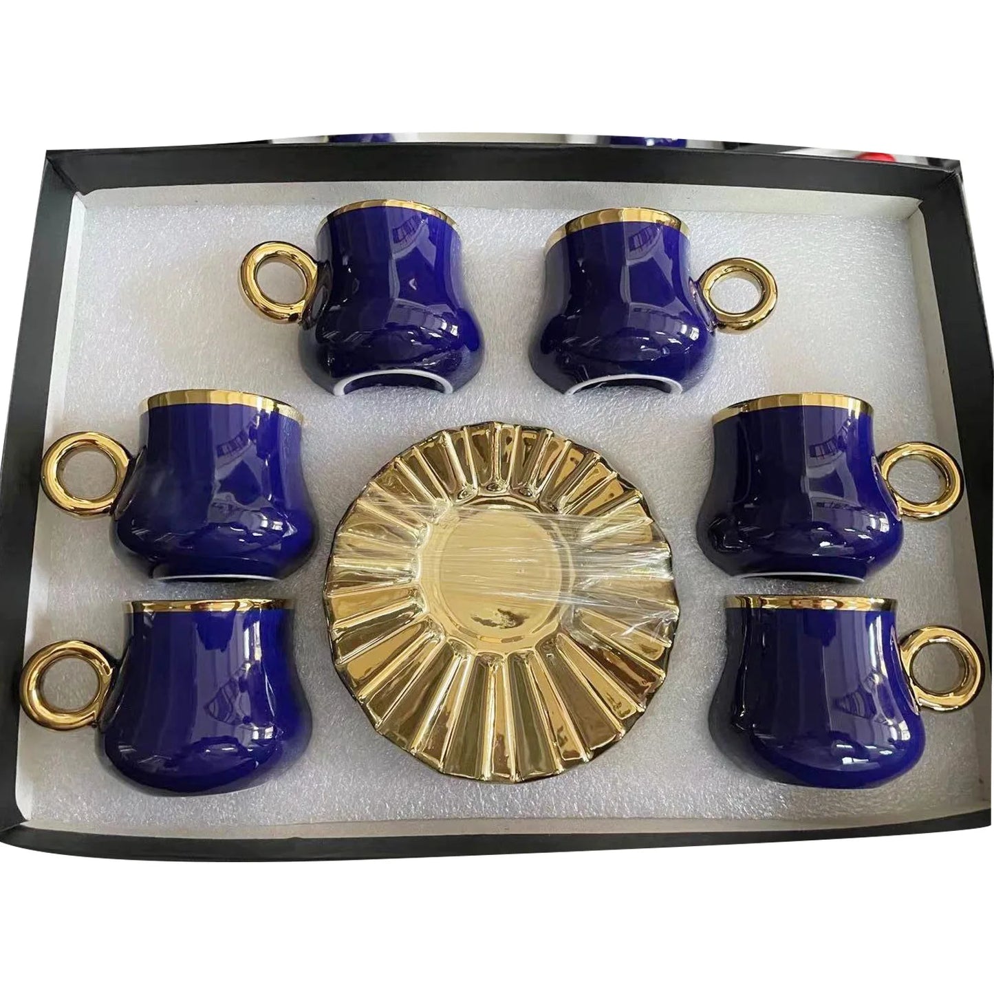 Porcelain espresso cup set design Arabic 6Pcs 90Ml espresso Ceramic Reusable Coffee Cups with Saucers Set