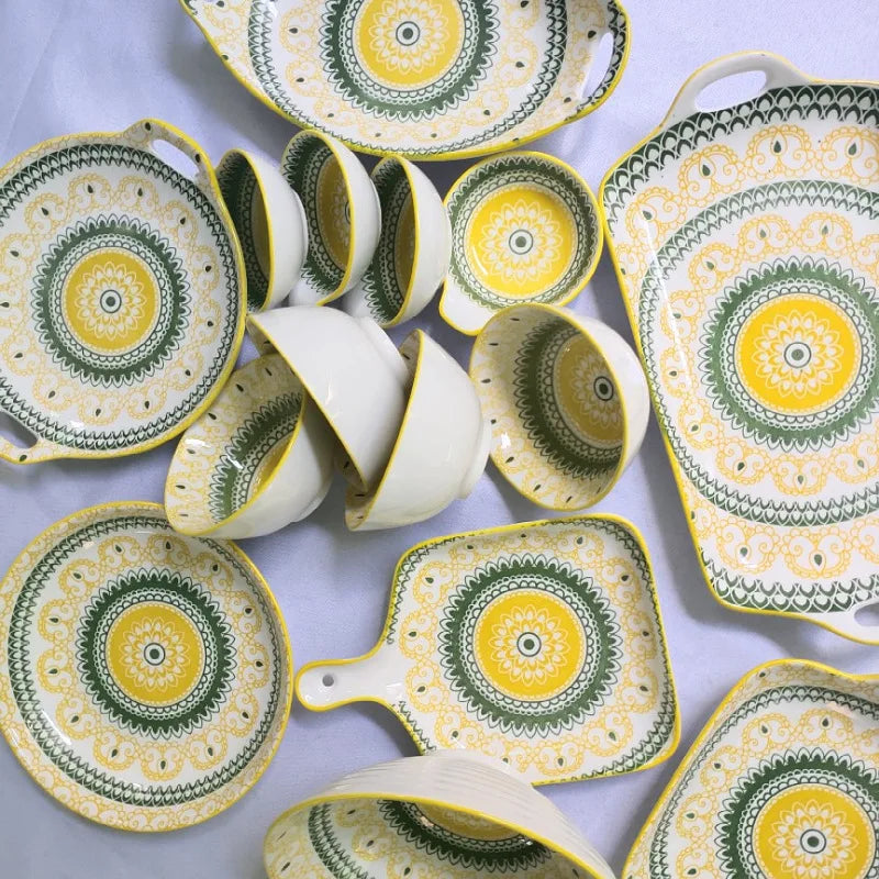 top selling products 2023 Ceramic Factory Wholesale Moroccan Bohemian Style ceramic bowls and plates Tableware Set