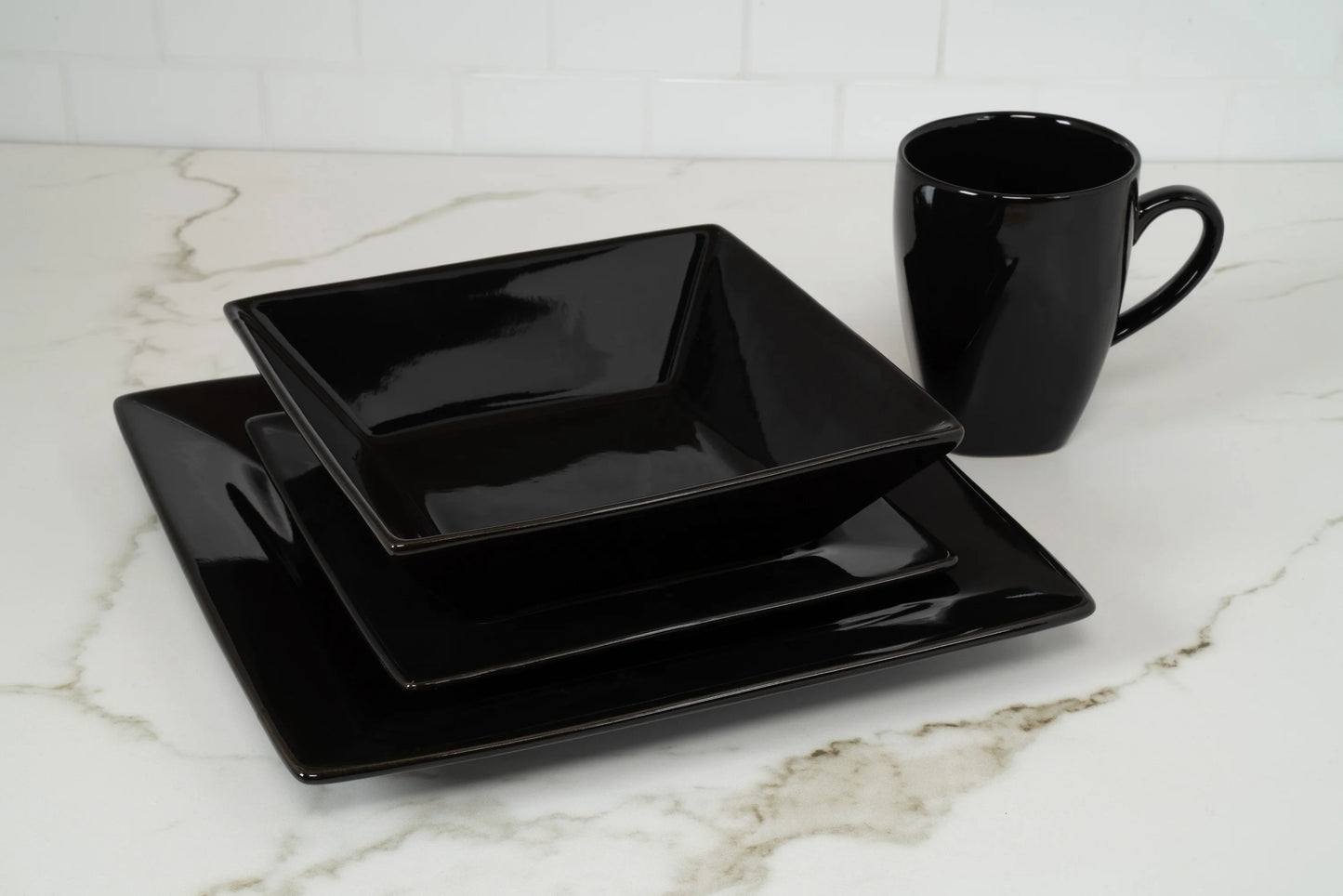 Nordic black  simple advanced creative tableware household rice bowl soup bowl taste plate combination ceramic pedestal