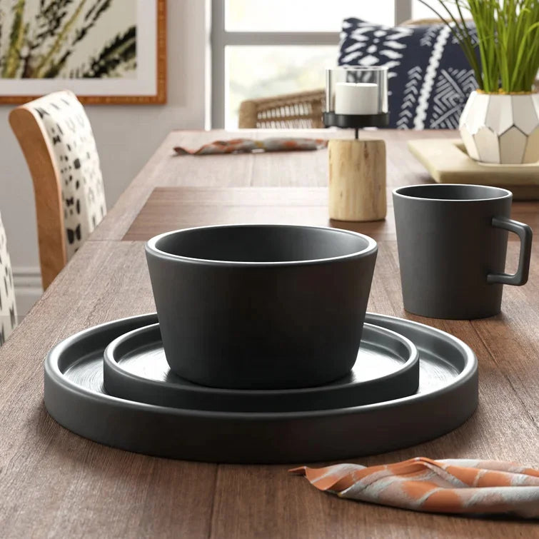 Matte black luxury ceramic stoneware dining ware set dinnerware sets colorful dinning plate set for dinner