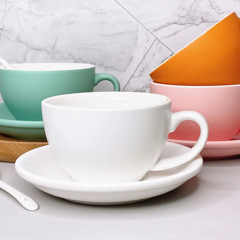 Wholesale nordic Multiple Color Optional Matte 300cc European Porcelain Coffee Cup Ceramic Milk Cup With Saucer Set espresso