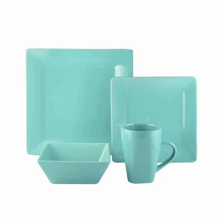 Restaurant wedding used blue square shape modern porcelain ceramic dinnerware set tableware for sale