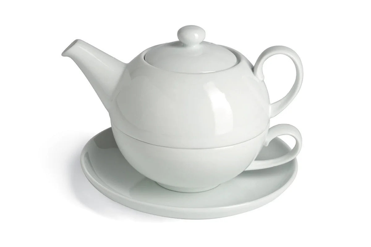 Wholesale Top Grade White Porcelain Individual Tea Set 17 oz Ceramic Teapot with Infuser and 7oz Cup and 6.75" Saucer