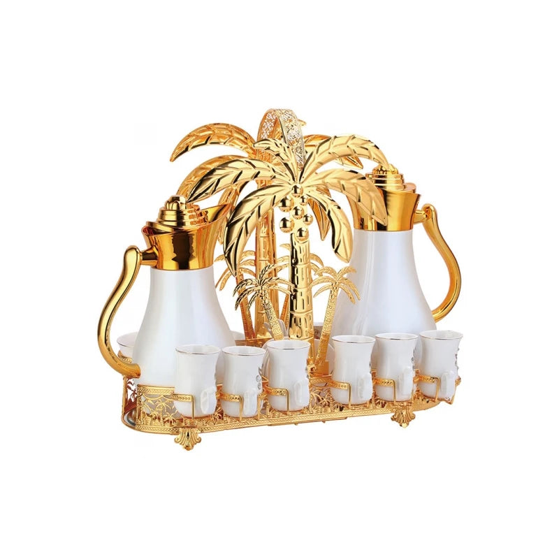 2023 coconut tree shape golden flasks vacuum and cup holder set