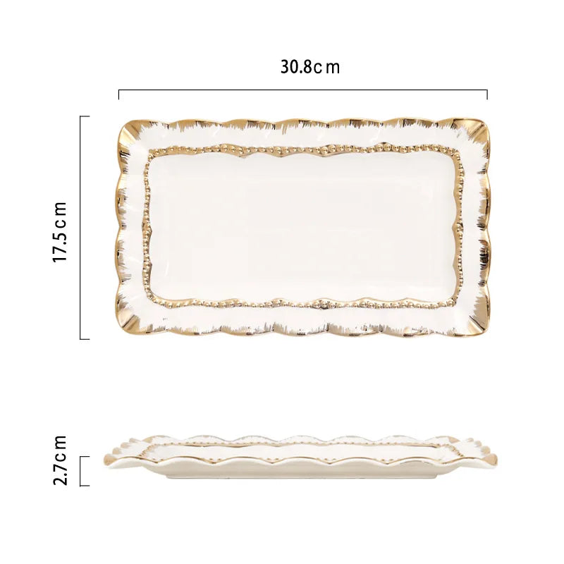 JIUWANG factory OEM ODM free sample round luxury white dinner plate with gold rim different shapes