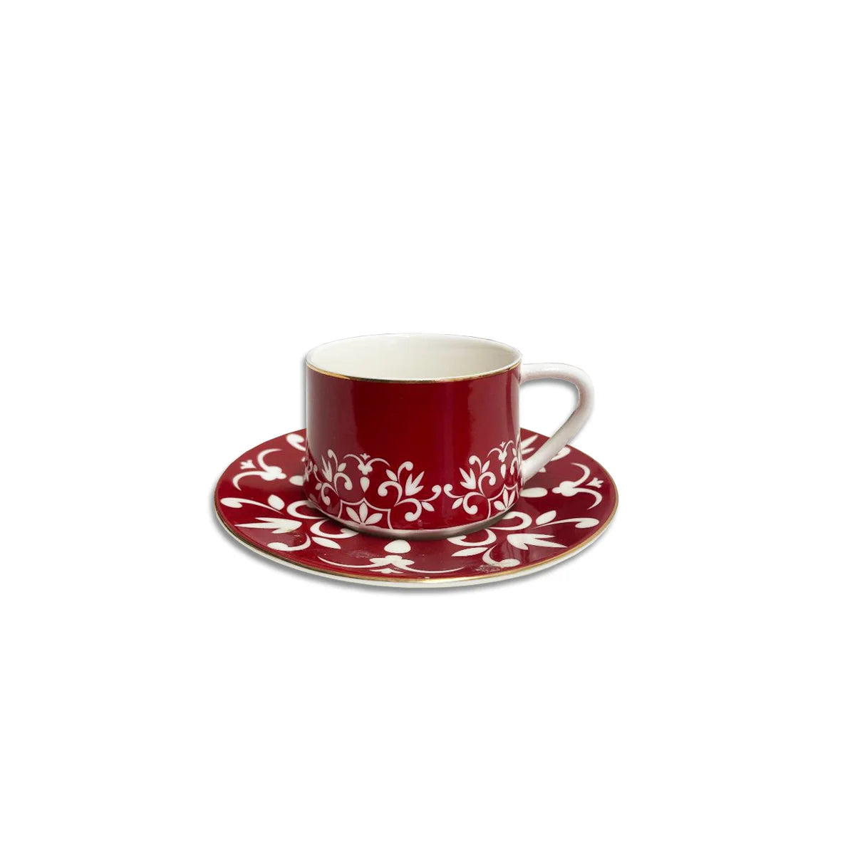 Hot Selling  ethiopian Luxury Saucer Porcelain ceramic tea cup 12 PC Red Turkish - Christmas Holidays Theme Coffee Tea Cup Set