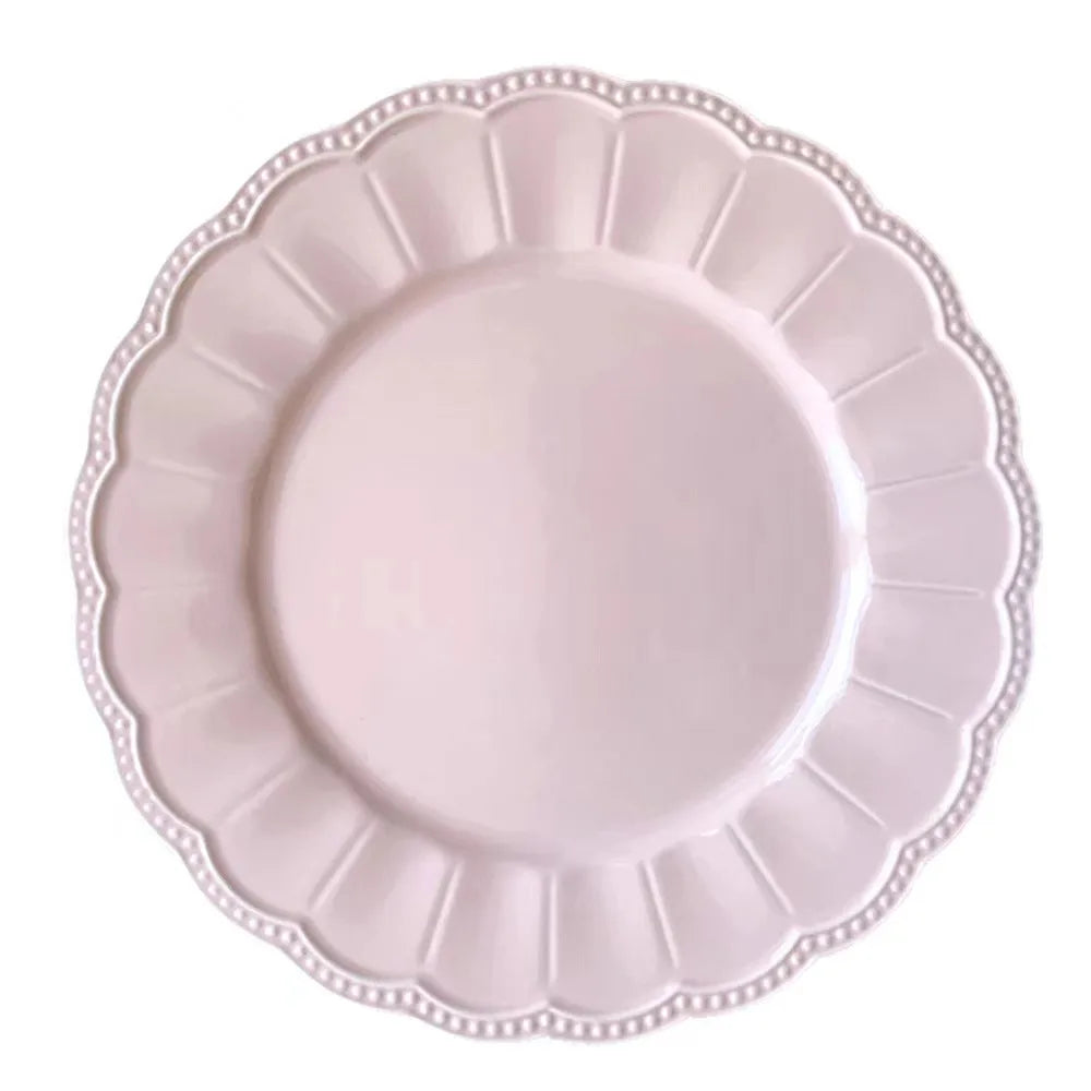 Hot Sale Ceramic Plates Set Wedding Plates Elegant White Porcelain Dinnerware Sets Western Dishes Embossed Plate