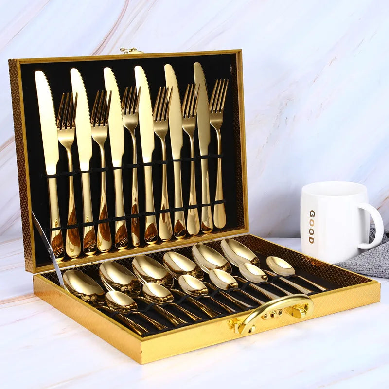 Royal Luxurious Luxury 24 Piece Gold chef knives set stainless steel cutlery gift