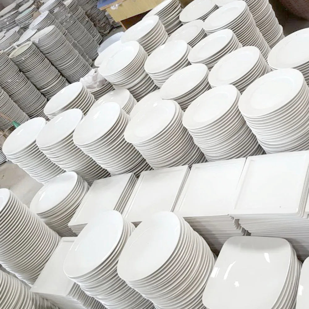 wholesale  1 ton Simply White ceramic plates dinnerware plates restaurants ceramic per tons high quality with supplier logo