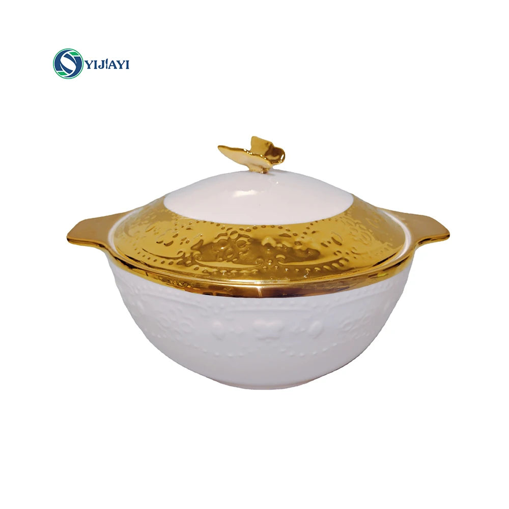 JIUWANG guangzhou gold-plated ceramic porcelain casserole dish with lid Set soup pot kitchen cooking pot ware set