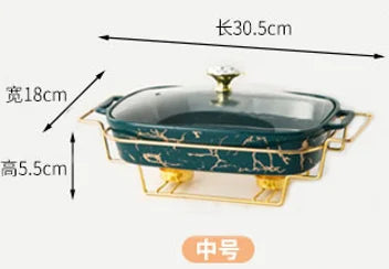 Marble Porcelain Pot Rectangular two-ear ceramic pot cutlery with light heat hotel dry soup pot holder with candle From Factory