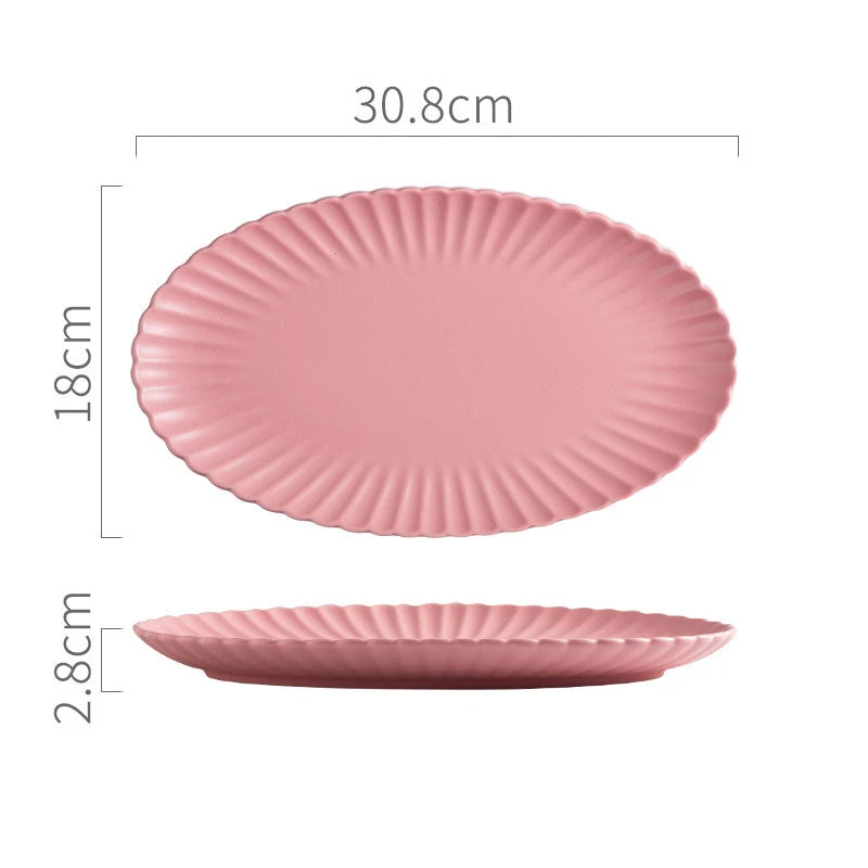 Oval plate restaurant sets color glaze dinnerware set porcelain plate Contemporary styla flowers edge ceramic dishes & plates