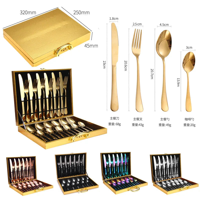 24 Piece cutlery golden silverware flatware spoon and fork set