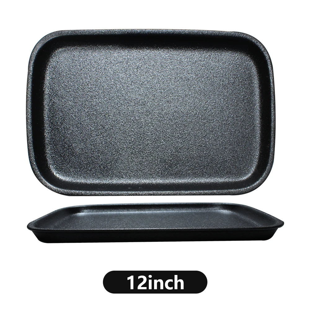 Black Glazed Rectangular Plate Ceramic Sushi Tray Porcelain Cake Plate Tray tableware set for 12 persons black matt