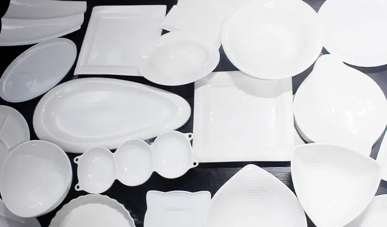 no logo plates ceramic tableware white blank modern bulk stock lots Plates bowls saucers Sell By Ton for kitchen