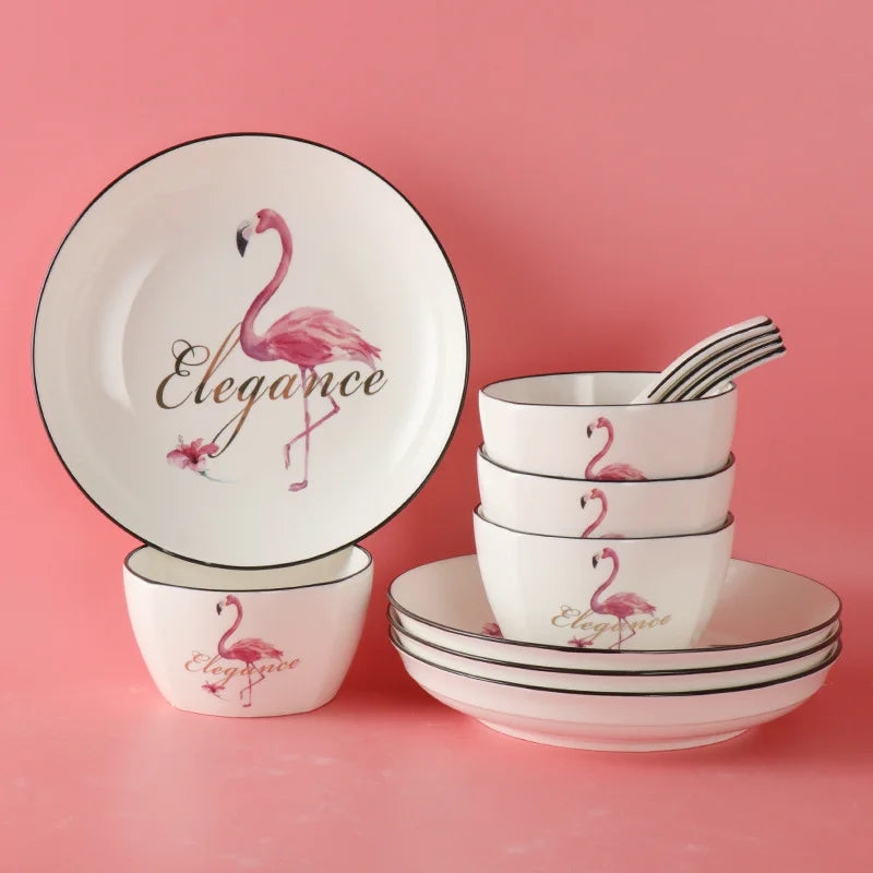 Top Quality Party flamingo Tableware Bulk Ceramic Dinner Plate Dinnerware For Cheap Prices