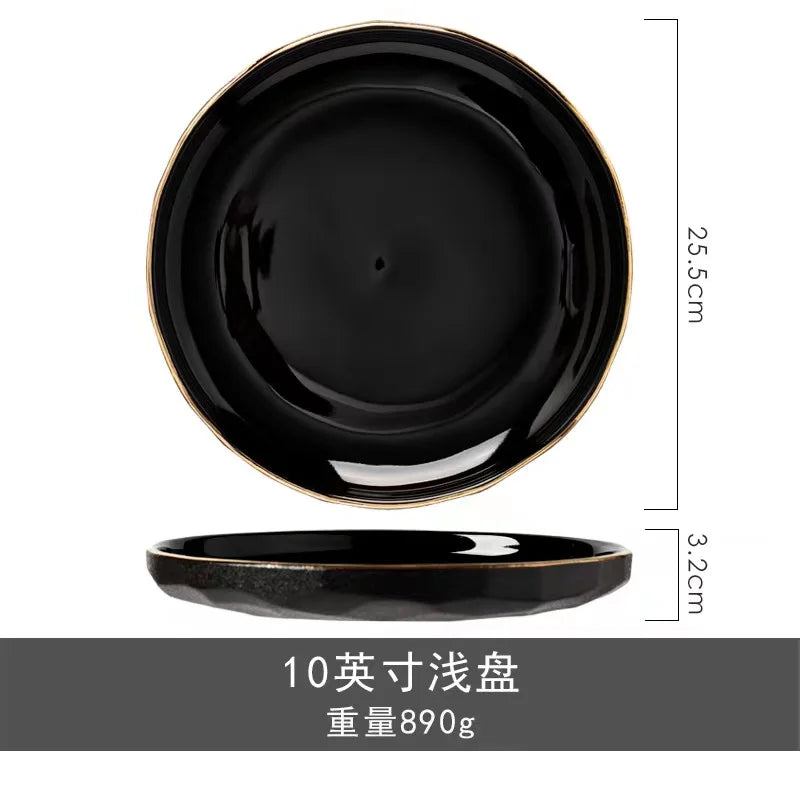 Modern Wedding Tableware Ceramic Plates Porcelain Dinner Set Matte Black Phnom Penh Ceramic Tableware luxury plates