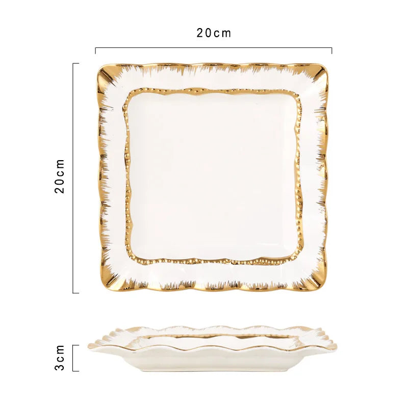 European white gold plated hotel ceramic tableware dinnerware sets luxury porcelain gold