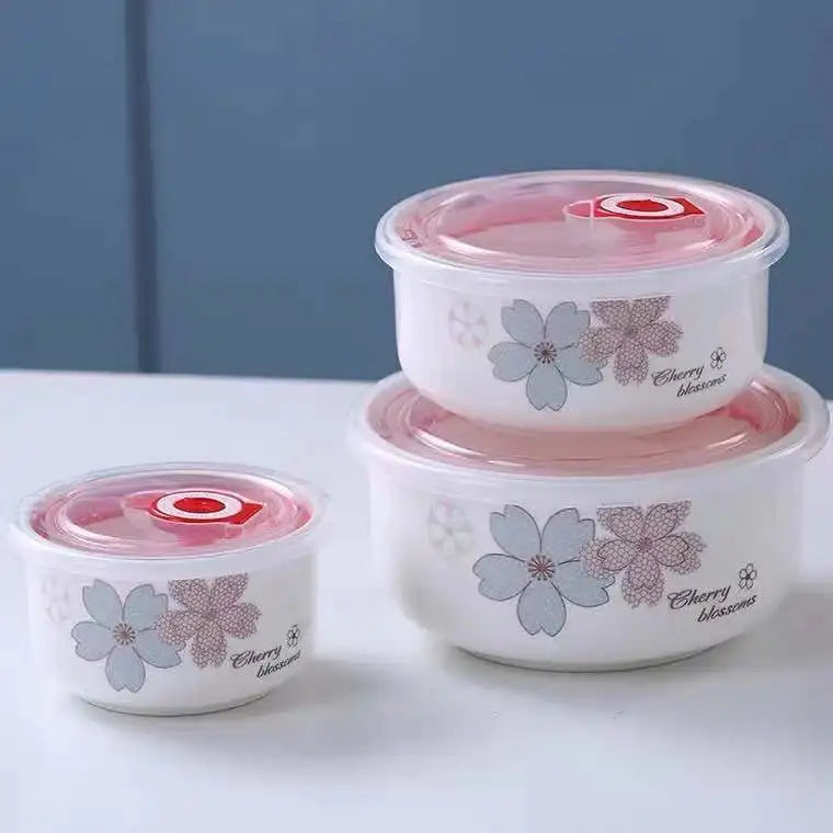 Wholesale custom printing fresh keeping ceramic bowl with sealing cover