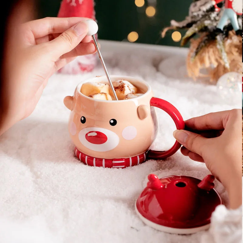 2022 China Supplier Christmas Collection Nordic Funny Cat Mugs Sublimation Porcelain Coffee Tea Cups With Lids