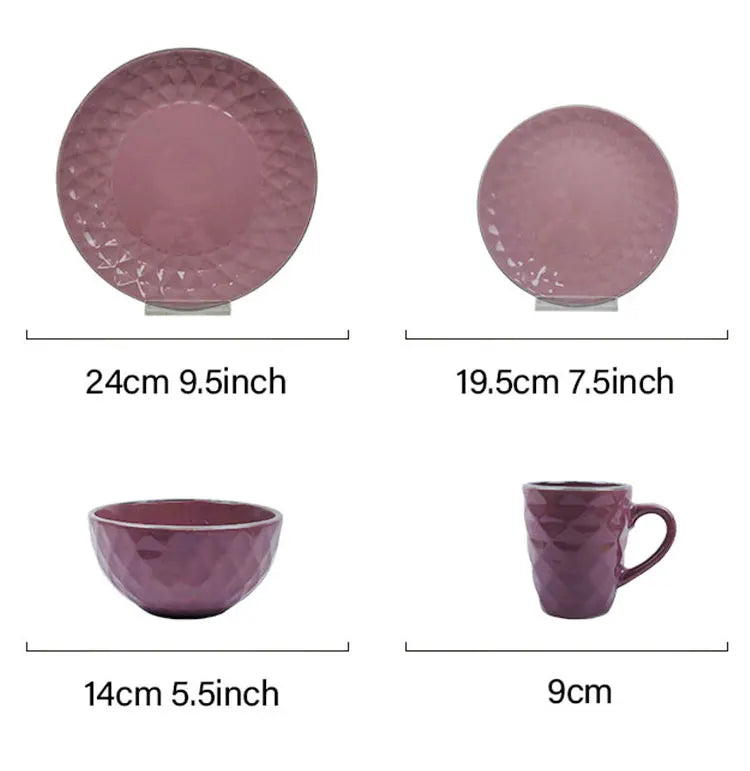 16PCSWholesale plate family meal bowl fruit bowl embossed hand-painted ceramic bowl porcelain  Dinnerware Set Ceramic Dinner Set