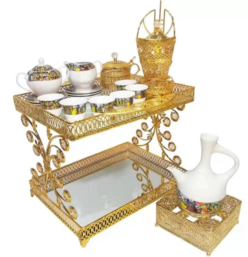 hot selling customized habesha metal rekebot tea table with ethiopian coffee set