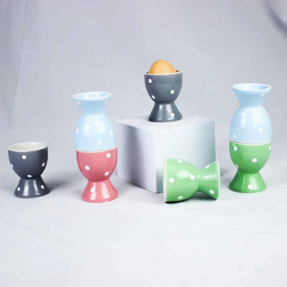 Ceramic Egg Cups Set of 6 Porcelain Egg Stand Holders for Soft Hard Boiled Eggs for Breakfast