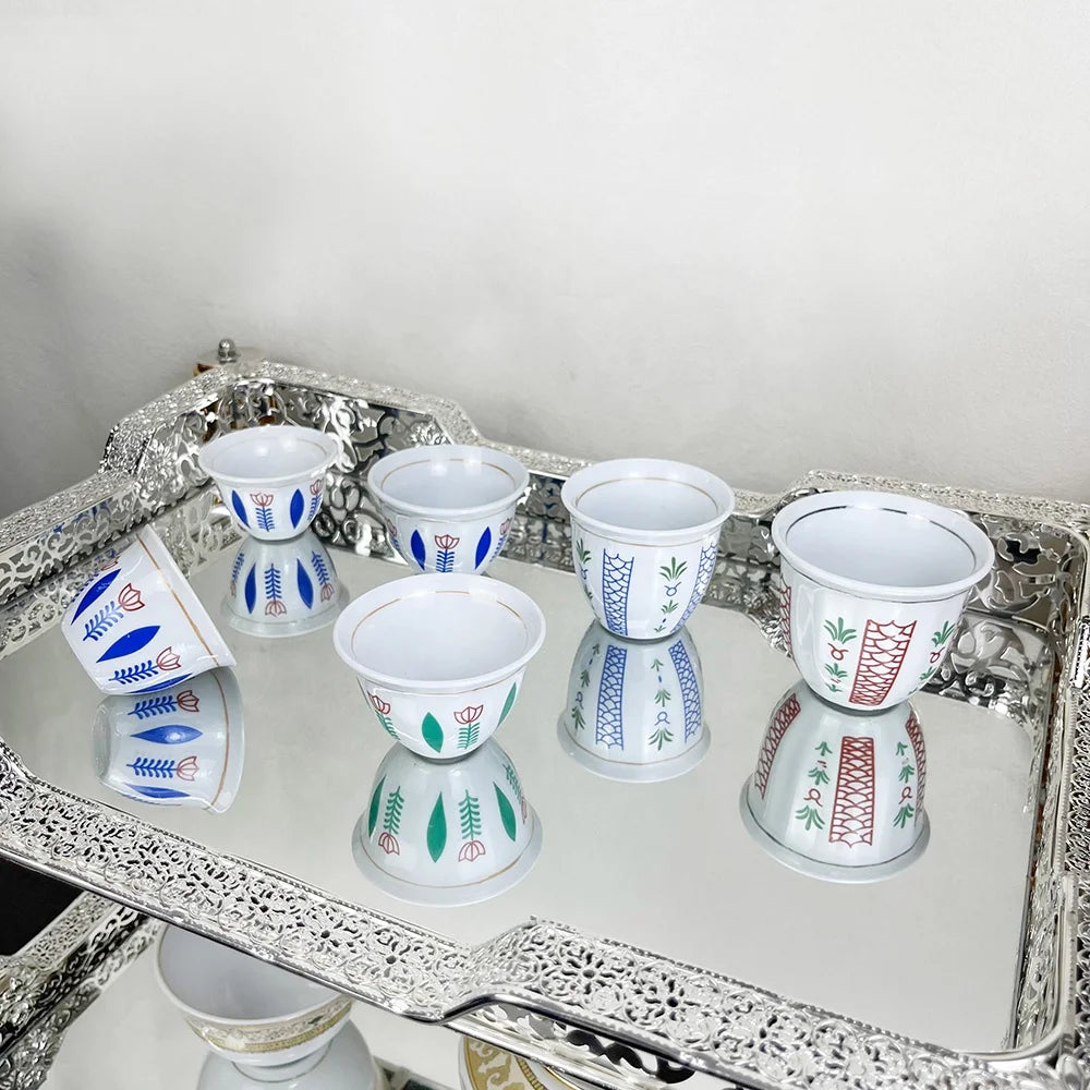 Customized PORCELAIN Arabic logo ethiopian ceramic  muslim tea and cawa modern CUP SET 12 PCS IN THE BOX