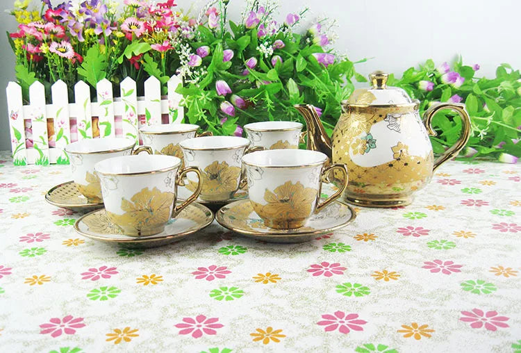 Ethiopian electroplated Decal ceramic tea set set coffee milk tea cup teapot