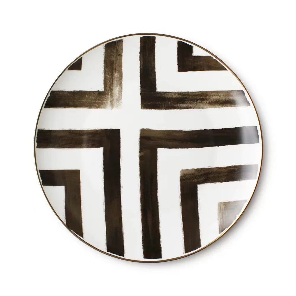 Factory Price Modern Porcelain Black and White Dinner Ceramic Dish European Style Plate for Wedding And Party