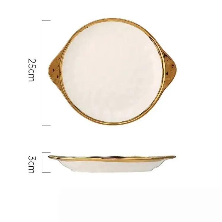 Sustainable 9\" & 11.5\" Ceramic Heart-Shaped Plate Dish Golden Lace Stocked for Back to School