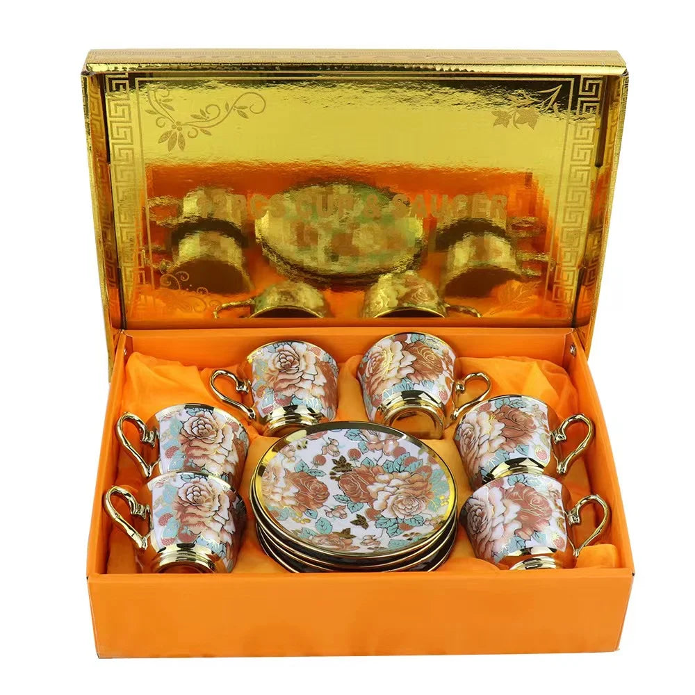 Customized 6 Pcs Cups Saucers Creative Gift Box European Ceramic Dinner Saucer Tea Coffee Set