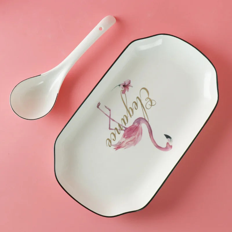 Top Quality Party flamingo Tableware Bulk Ceramic Dinner Plate Dinnerware For Cheap Prices