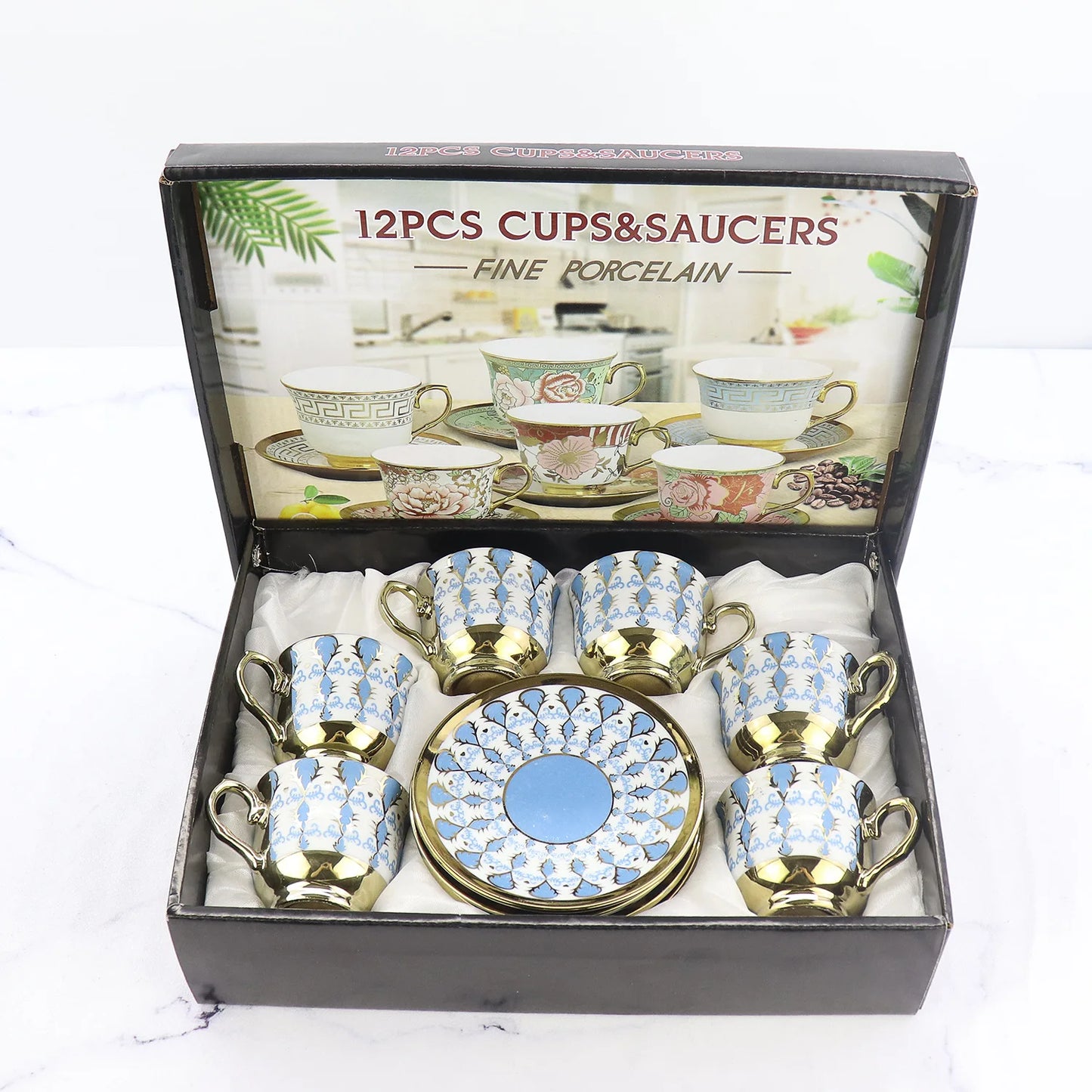 European foreign trade electroplated coffee cup and Saucer Set Ceramic Cup Gift Box ethiopian