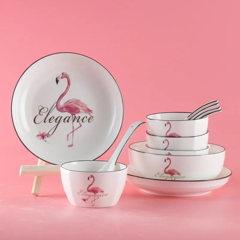 Top Quality Party flamingo Tableware Bulk Ceramic Dinner Plate Dinnerware For Cheap Prices