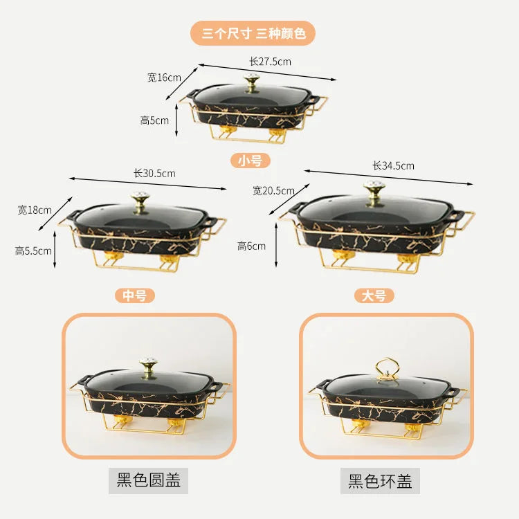 Marble Porcelain Pot Rectangular two-ear ceramic pot cutlery with light heat hotel dry soup pot holder with candle From Factory