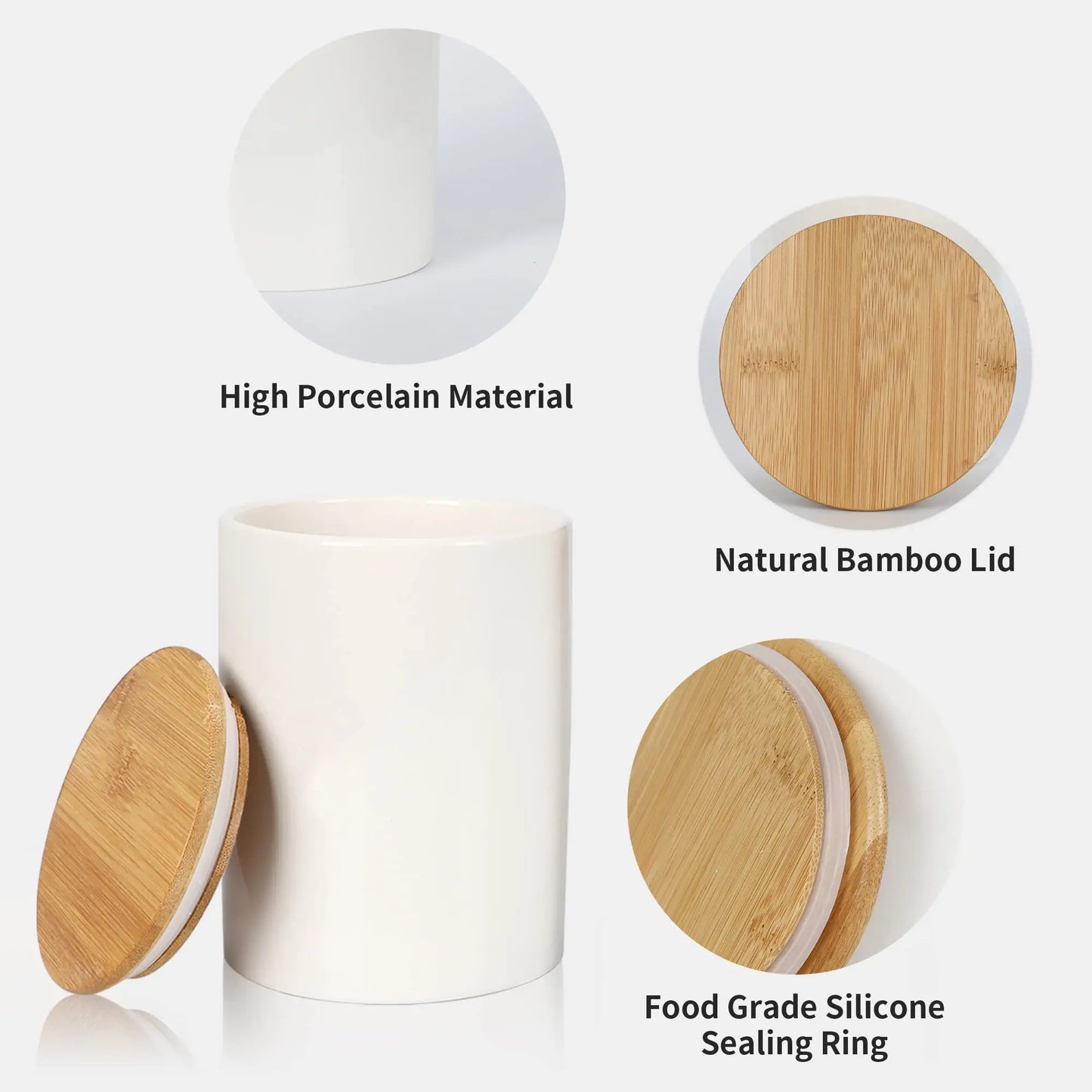 Kitchen Food Storage Ceramic Canister,Airtight Ceramic Canisters with Bamboo Lid  Sets for Kitchen Counter