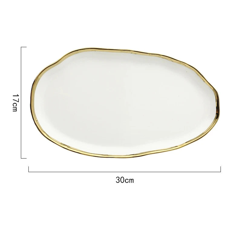 Gold and white Plate plated rim Ceramic Bowls Ceramic dinner Plates dishes dinnerware tray  in bulk 16 piece cafe tableware