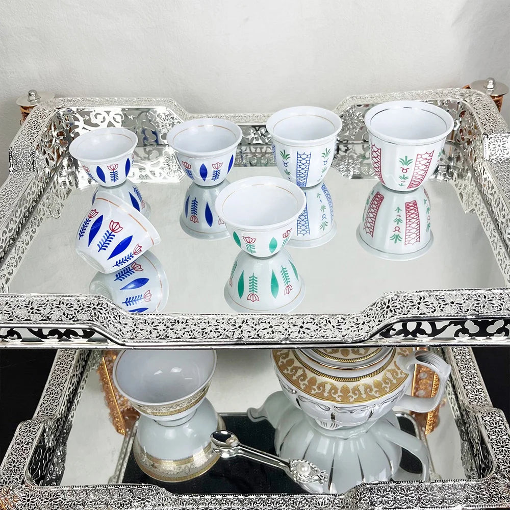 Customized PORCELAIN Arabic logo ethiopian ceramic  muslim CAWA CUP SET 12 PCS IN THE BOX