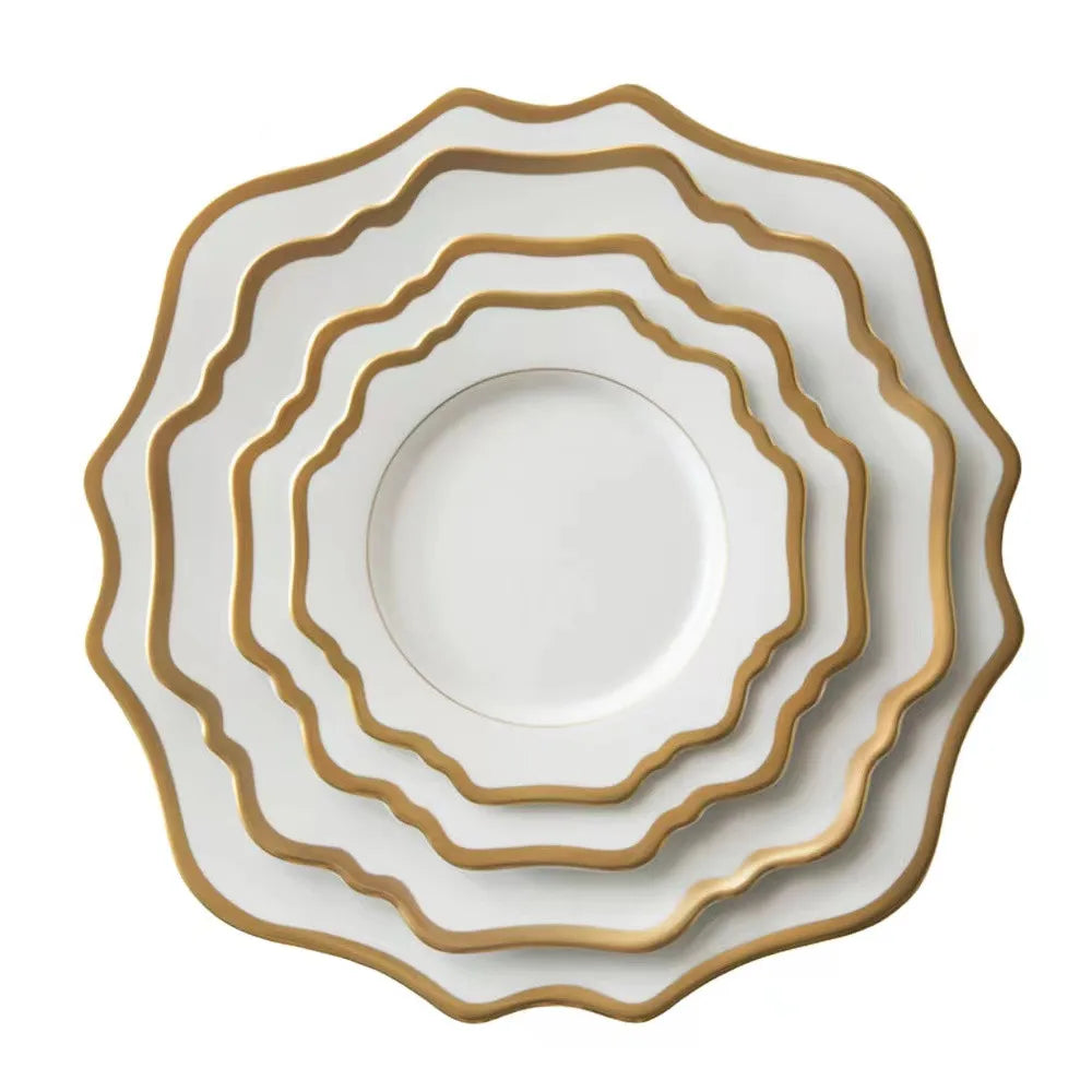 Wholesale Round Ceramic Gold  Plate for Home Dining Room Wedding Party Decoration for Event Bone China Plate