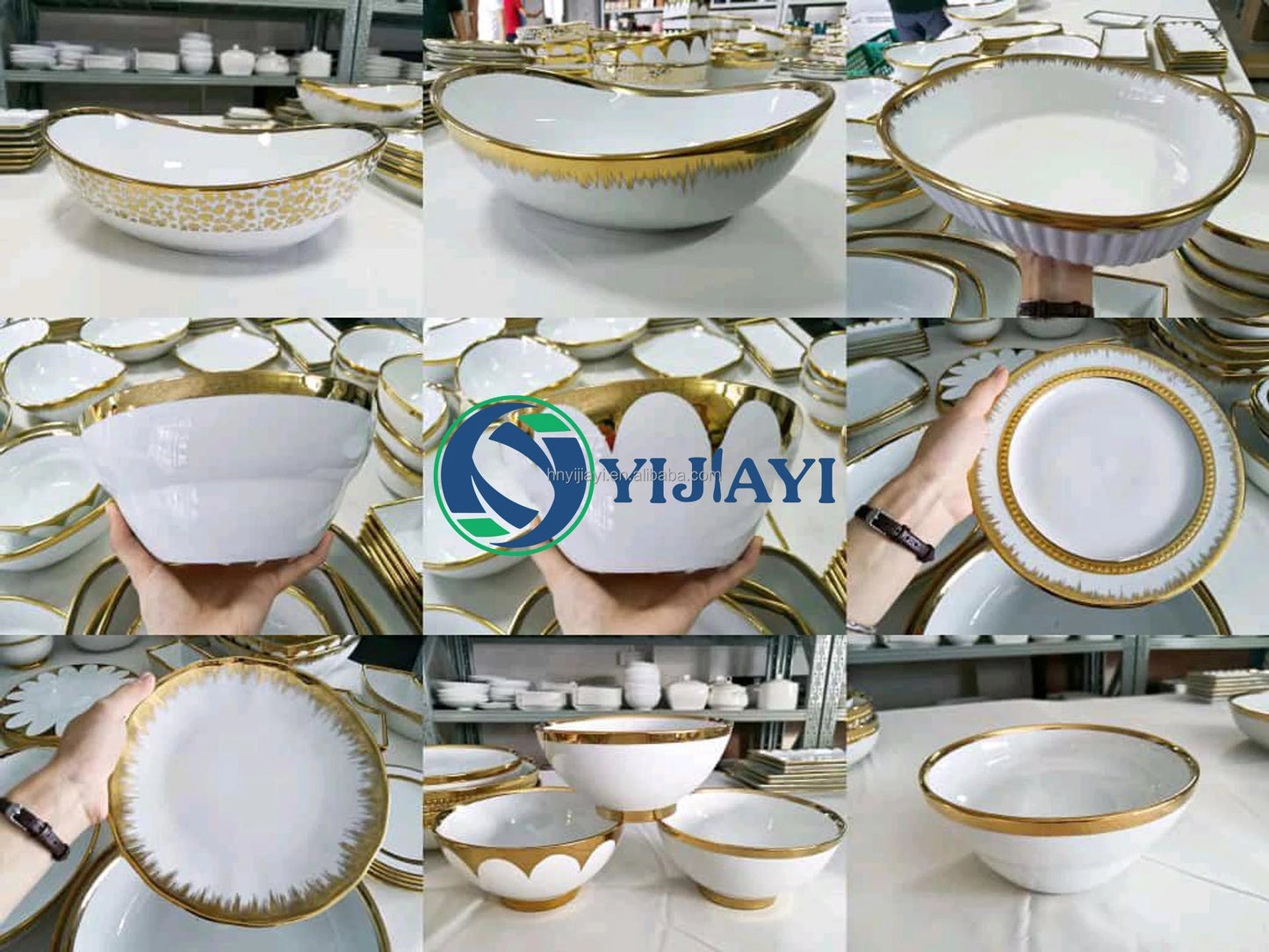 JIUWANG wholesale  dinner  plate Set White/gold ceramic loose tableware