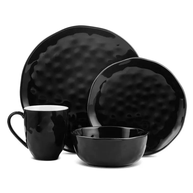 Directly sale 16pcs Round shape matt embossed ceramic stoneware dinner set western style tableware with fine particles