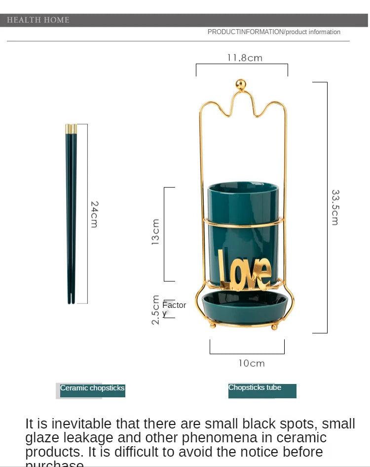 Home Goods Creative Love Design Cylinder Cutlery Chopstick Storage Holder Kitchen Ceramic Utensils Holder With Drain Basket