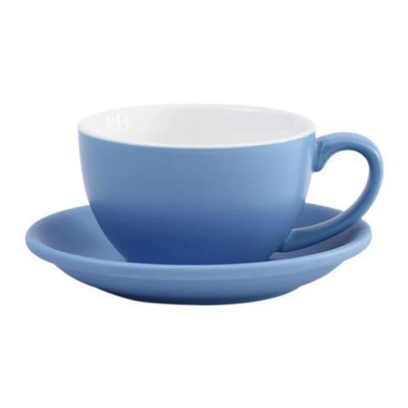 Customized Ceramic Italian thick espresso cup and saucer light blue set for home latte cappuccino hand-colored mugs