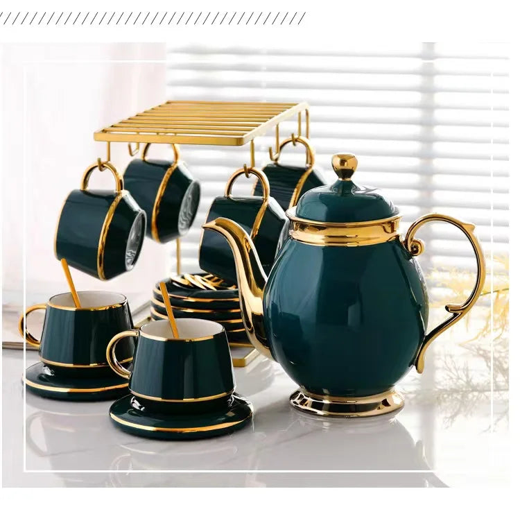 High-Quality European-Style Small Luxury Gold-Rimmed Coffee Cup And Saucer Set Ceramic Household Afternoon Tea Set With Cup Hold