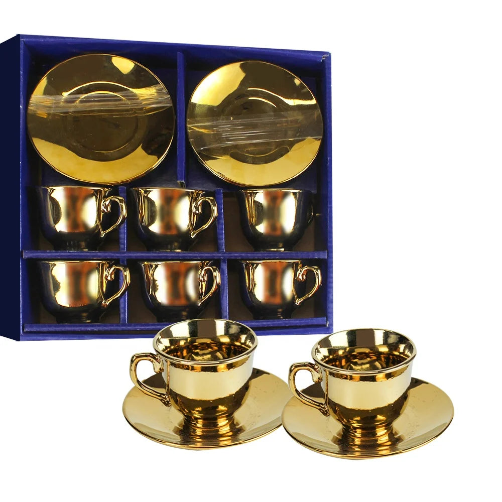 Luxury gold plated tea cup set of 6 arabic cup sets for coffee and tea cups &saucers