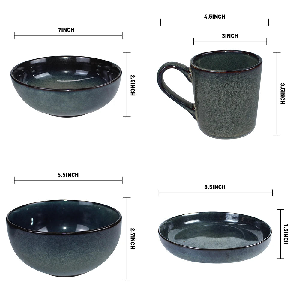 Matte black luxury ceramic stoneware dining ware set dinnerware sets colorful dinning plate set for dinner