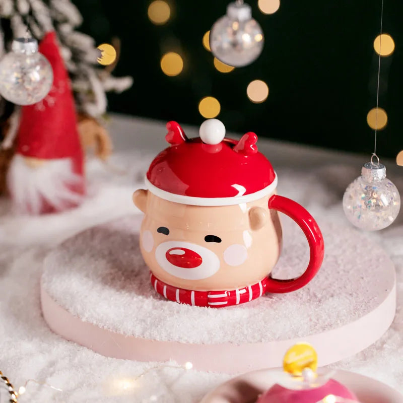 2022 China Supplier Christmas Collection Nordic Funny Cat Mugs Sublimation Porcelain Coffee Tea Cups With Lids