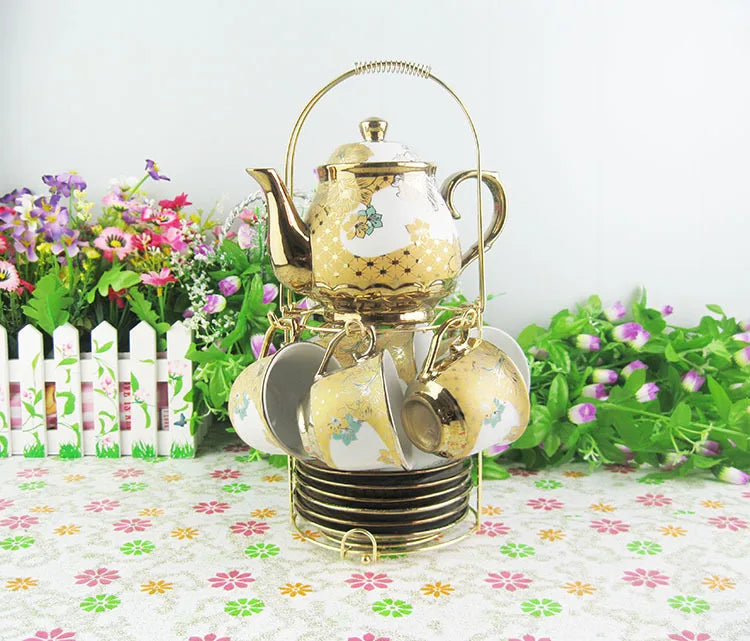 15pcs/set Delicate Bone china Coffee Cup Set European Vintage Tea Cup Tea Kettle Saucer Set